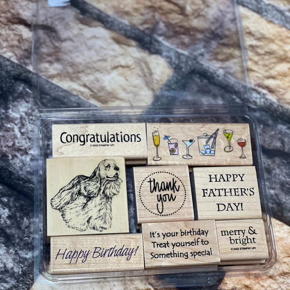 Vintage Stampin Up Fun Filled Wood Mount Rubber Stamps Mixed Theme Dog Thank You - Picture 9 of 10